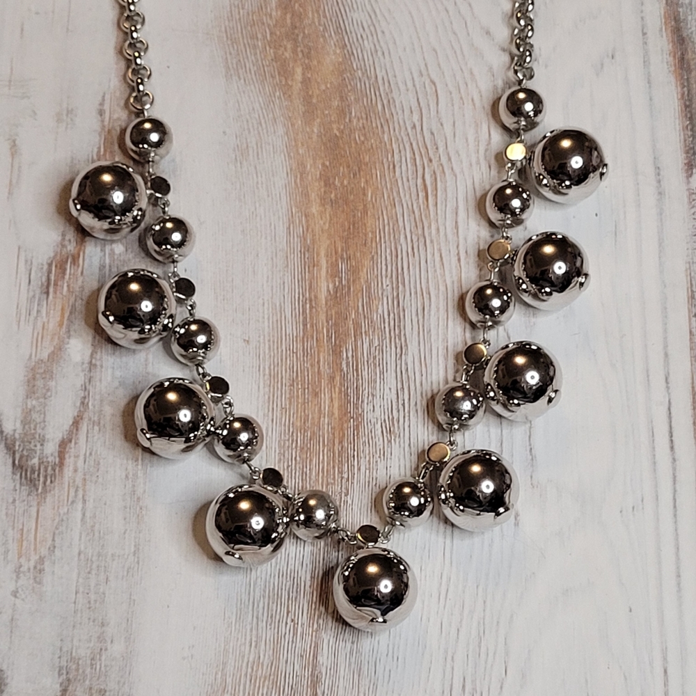 KATE SPADE Silver Plated Bead Glass Crystal Accent Statement Necklace
